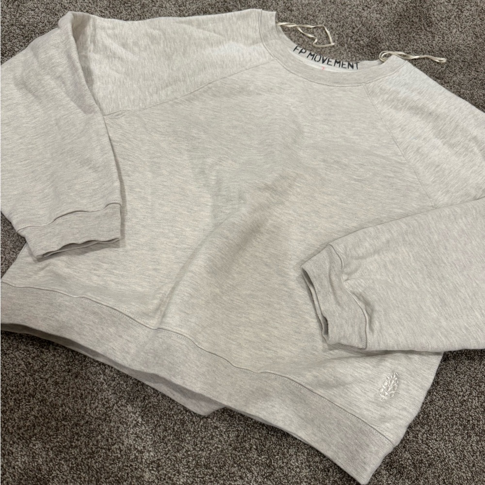 Free People Gray Crew Neck Sweater with Ribbed Trim